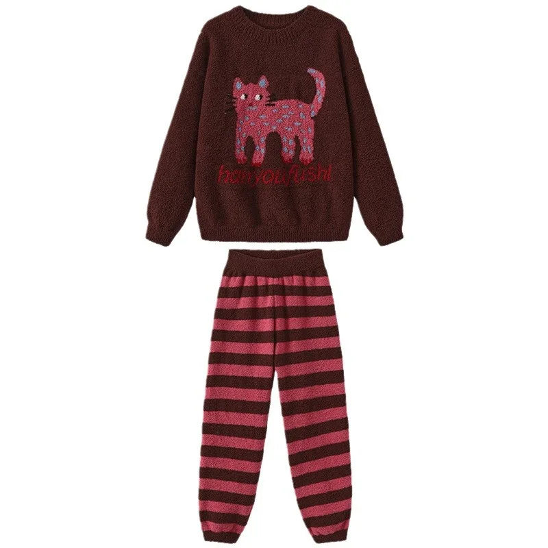 ZOETOP 2024 зимняя детская одежда для сна девочек школьная с мультяшным котом теплые