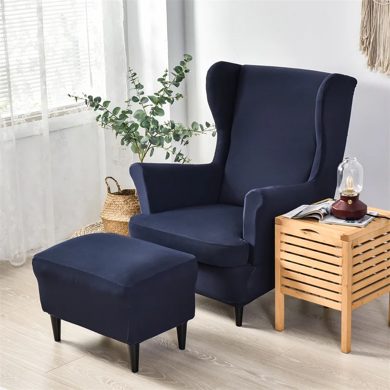Однотонный накидка на кресло с подлокотниками-крыльями Solid Color Sloping Arm King Back Chair Cover Elastic Armchair Wingback Wing Sofa Stretch Protector Slipcover.