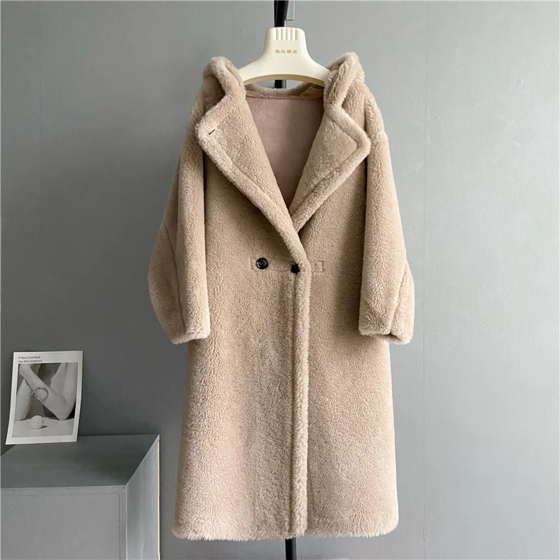 New Womens 2023 Winter Real Fur Coats Jacket Thick Coat Casual Fashion Warm Sheep Shearing Fur Coat Female Hooded Coats R3