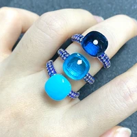 high quality brand pomellato blue topaz ring inlay blue zircon square candy color crystal ring turquoise fashion jewelry gift