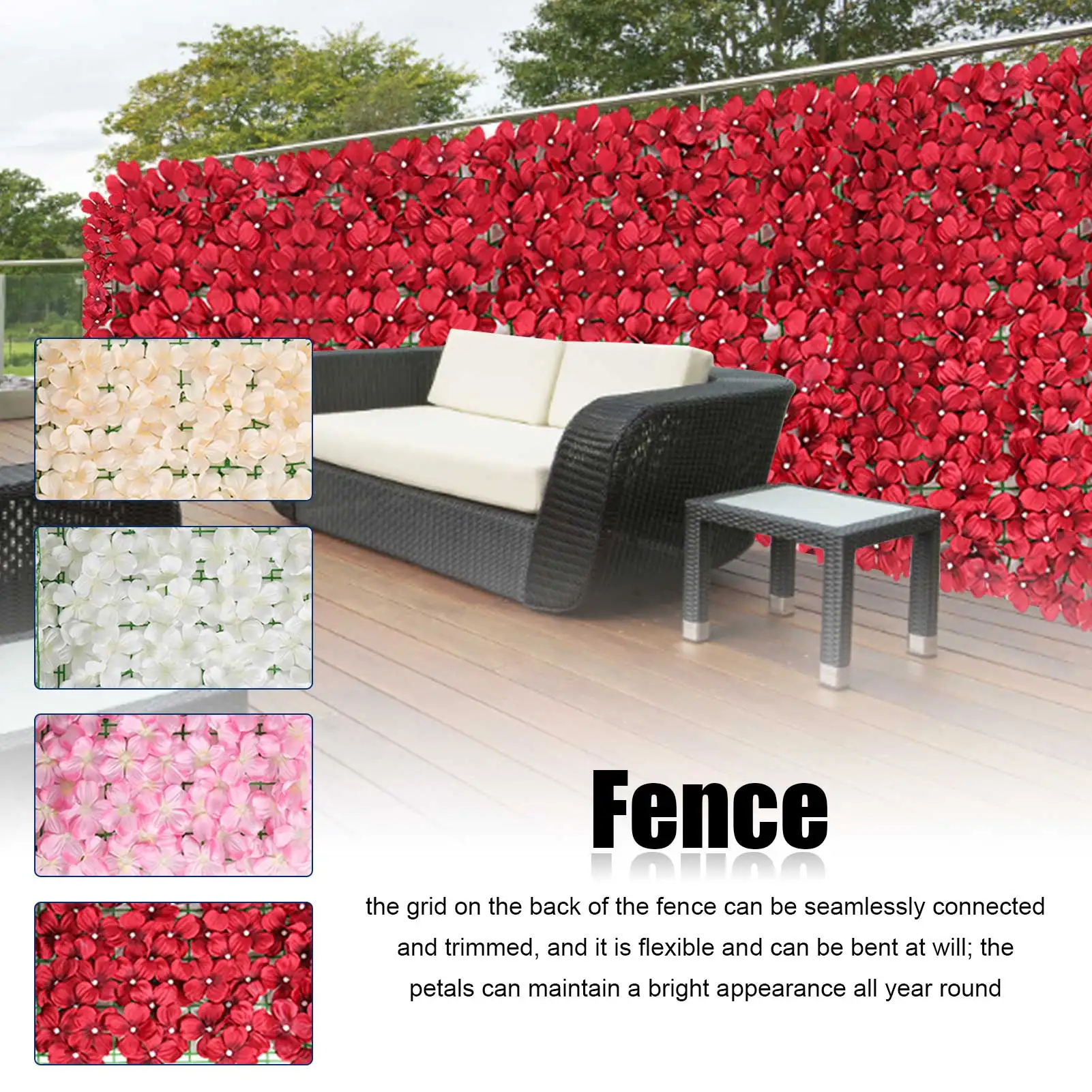 

Artificial Hedge Flowers Fence Screening Faux Ivy Hedge Noise Reduction Garden Privacy Screen Rolls for Outdoor Yard Home Decor