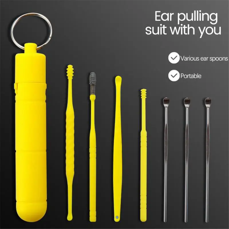 

7-piece Set Stainless Steel Spiral Double-headed Ear Pick Portable Ear Cleaner Spoon Ear Wax Remover Spring Spoon Ear Pick Clean