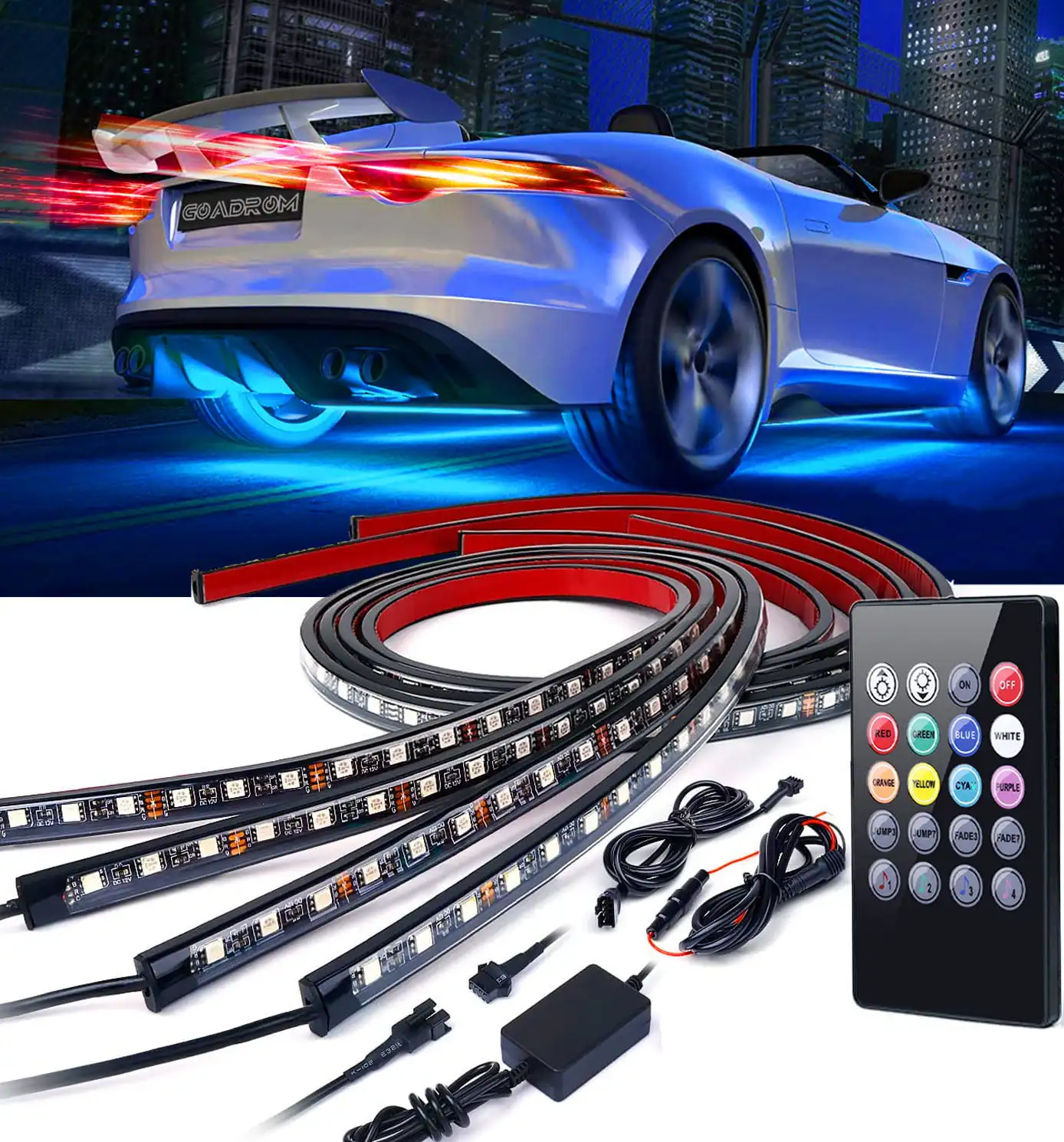 

Car Underglow 12V RGB Neon Lights with Sound Active Function and Remote Control, 5050 SMD Waterproof LED Underbody Light Strip f