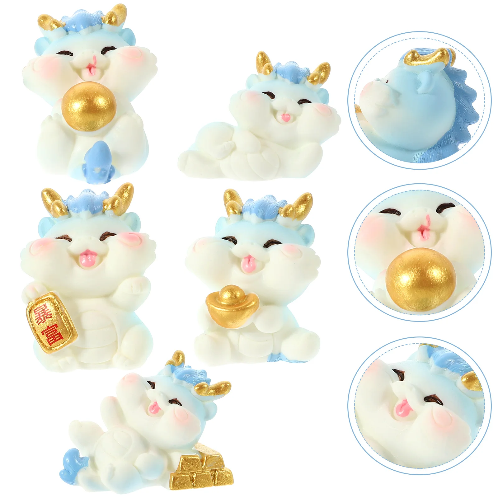 

5Pcs Mini Dragon Figurine Year of Dragon Resin Figurine Zodiac Dragon for Home Car