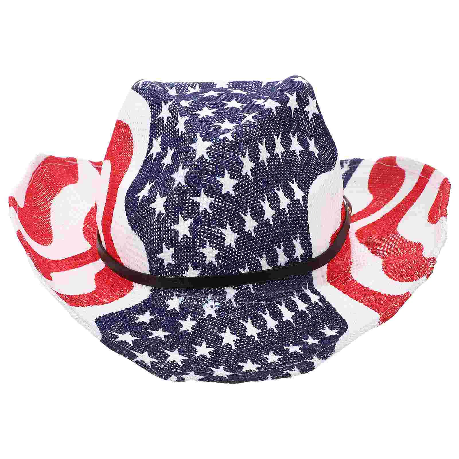 

Соломенная шляпа с американским флагом День Независимости Классическая ковбойская шляпа с американским флагом