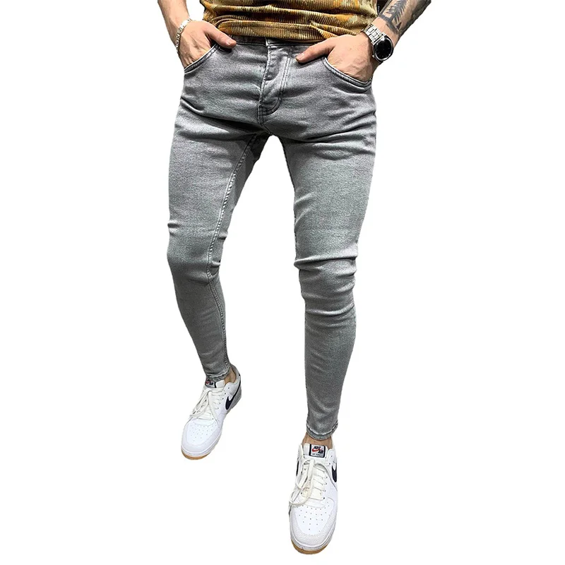 Men's Stretch Skinny Jeans Classic Four Colors Full Length Pencil Pants Solid Color Streetwear Men Trousers