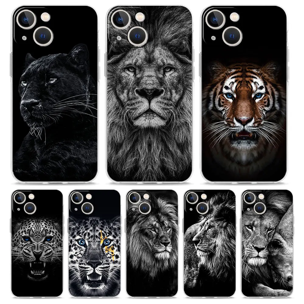 

Black Cheetah Tiger Lion Animals Luxury Transparent Soft Phone Case For iPhone 14 13 12 11 Pro Max XS X XR SE 7 8 Plus Cover
