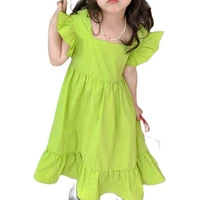 2022 new summer girl kids dress children dress solid color flying sleeve casual dress for 3 7 years
