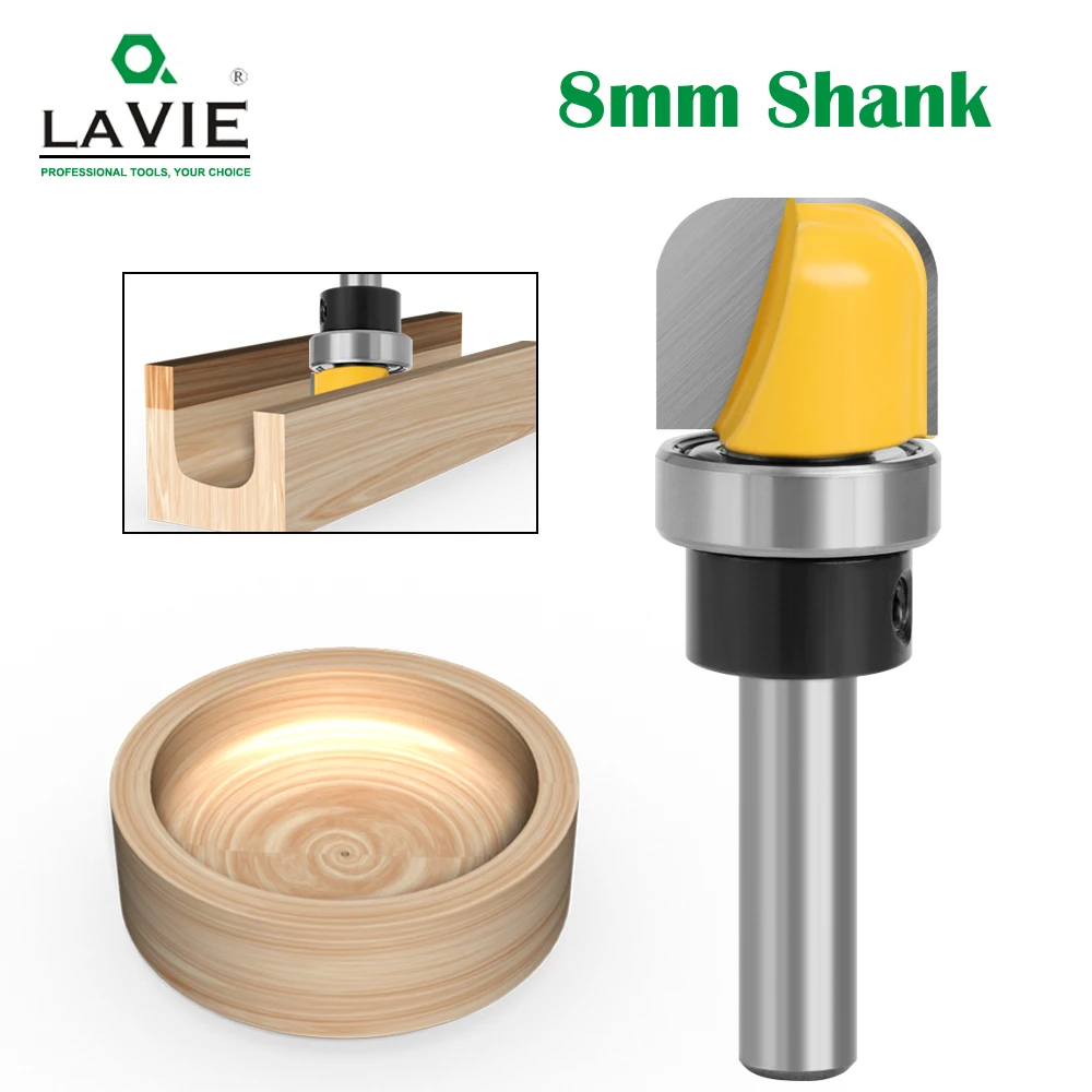 LAVIE  8mm Shank 1-1/8 3/4 Diameter Bowl Tray Router Bit Round Nose Milling Cutter with Bearing for Woodworking