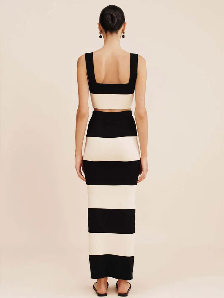 Черный/белый вязаный полосатый комплект 2024 модный праздничный повседневный юбка