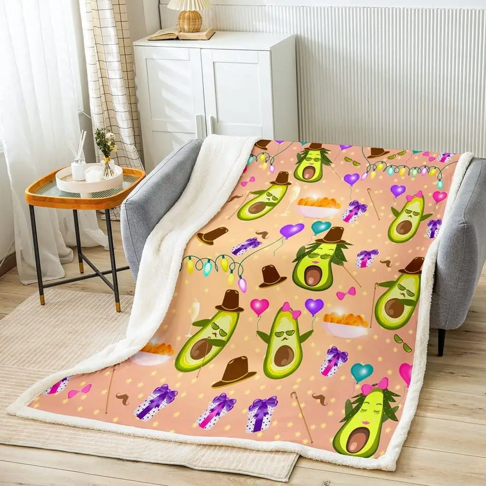 

Cartoon Avocado Kids Throw Blanket,Tropical Fruit Holiday Party Gifts Bed Blanket,Girls Boys Adults Xmas Decor,Starry