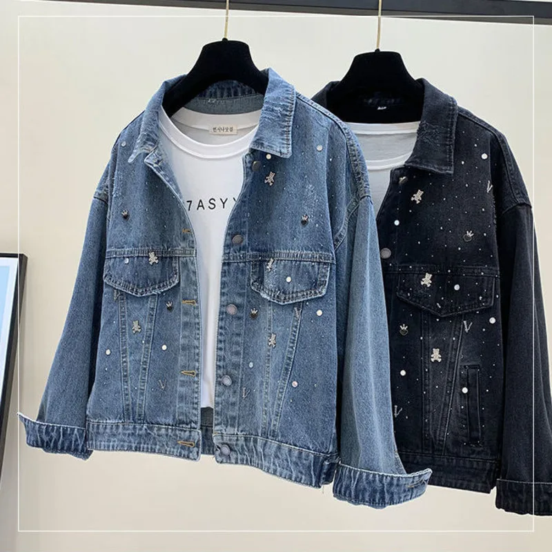 

Женская джинсовая куртка в стиле Харадзюку, весна-осень 2022, новая корейская мода, однобортная джинсовая куртка с длинным рукавом, Женская По...
