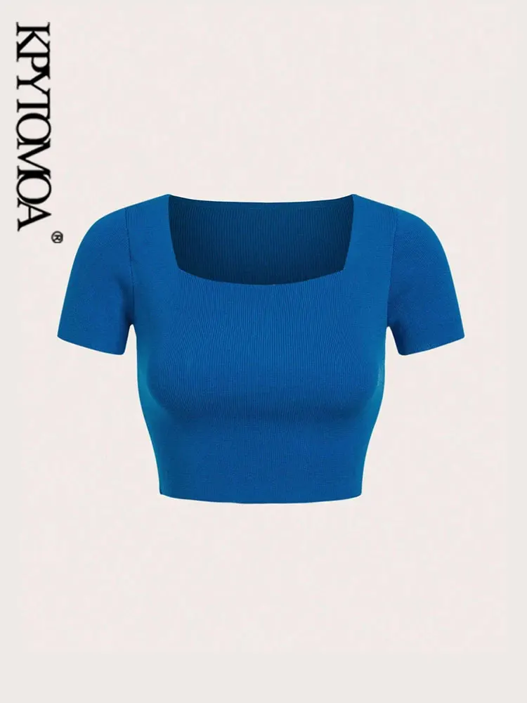 KPYTOMOA Женский Базовый Вязаный Короткий Свитер С Квадратным Воротником И