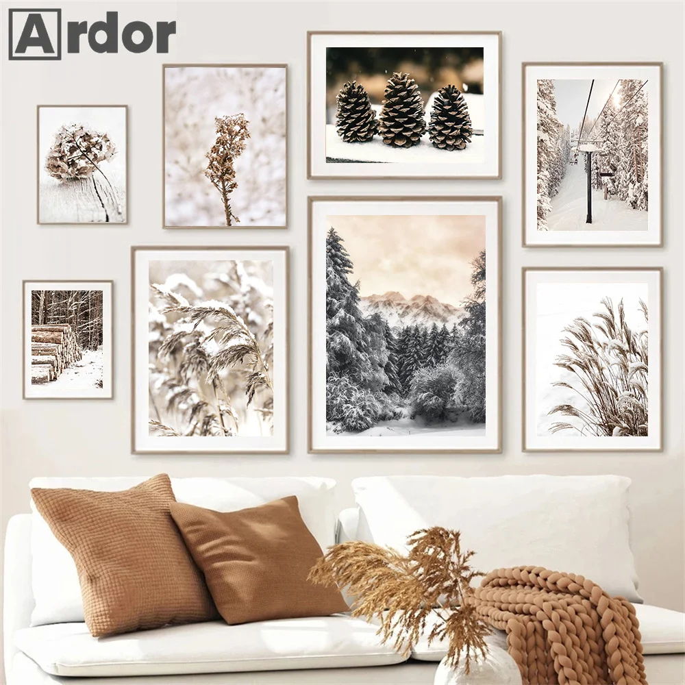 

Lake Reed Dried Flower Wheat Grass Wood Filbert Canvas Painting Scenery Wall Art Prints Nordic Poster Pictures Living Room Decor