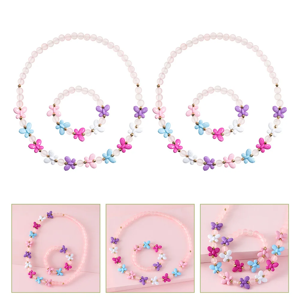 

Jewelry Kids Girls Necklace Dressbracelet Party Children Decor Little Bead Butterflies Favor Bracelets Set Play Pretend
