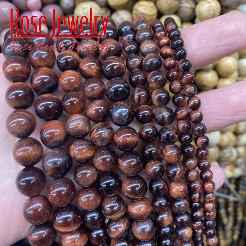 

Natural Red Tiger Eye Stone Beads Round Loose Spacer Beads 4 6 8 10 12 14 MM For Jewelry Making DIY Bracelets Accessories 15"