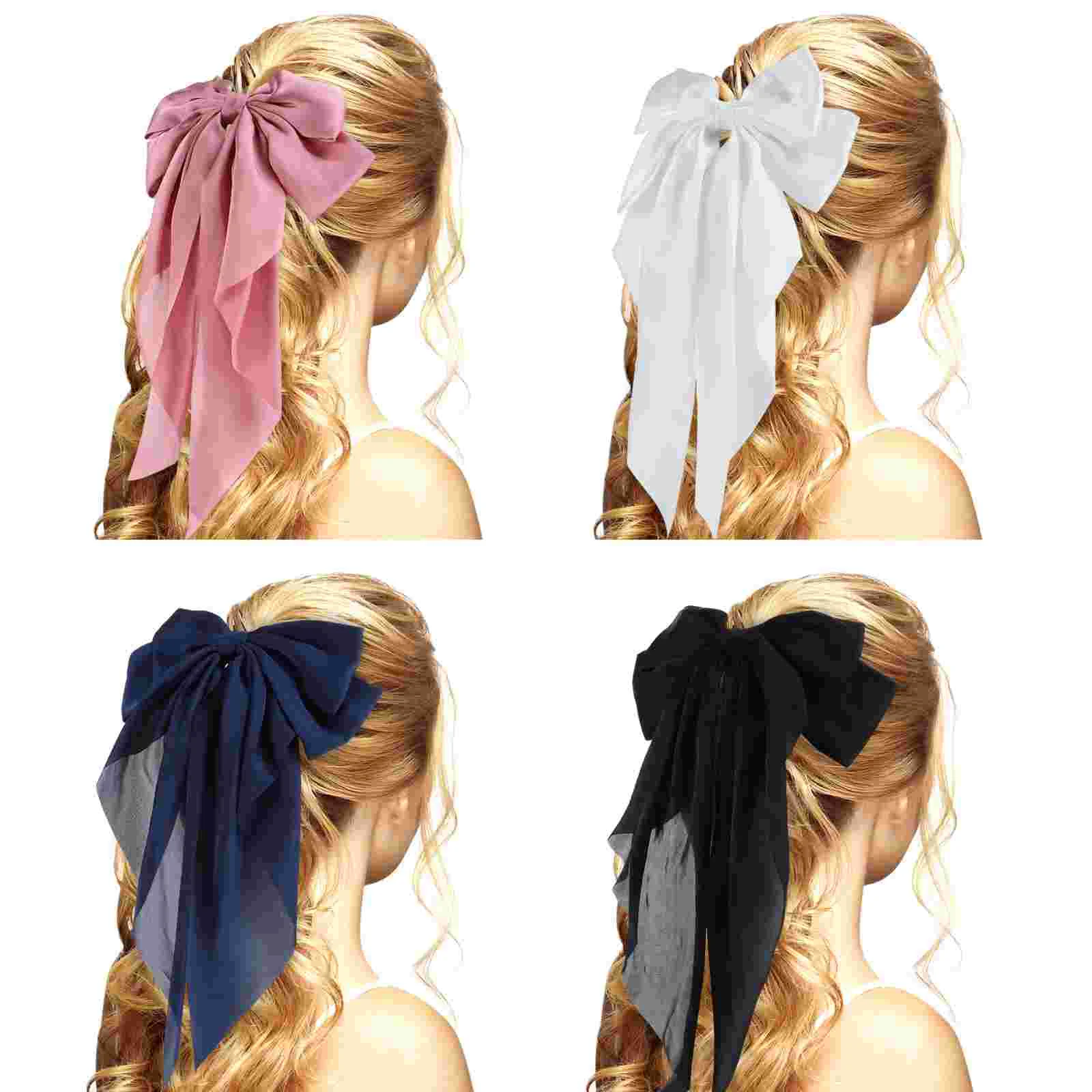 

4 Pcs Bow Spring Hair Girls Accessory Decoration Wedding Accessories Long Clips Hairpin Barrette Tie Bows Barrettes