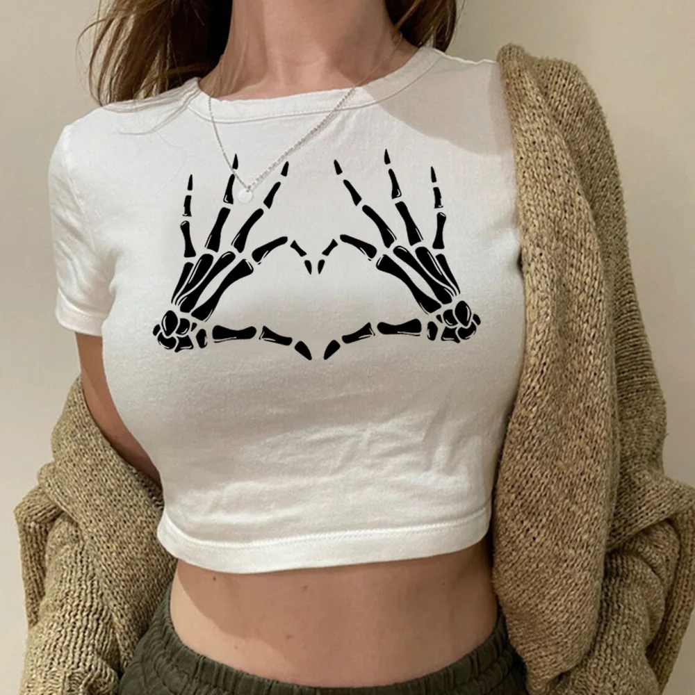 

Модный винтажный Готический кроп-топ Y2K Skeleton 2000s, женская уличная одежда в стиле Харадзюку, одежда