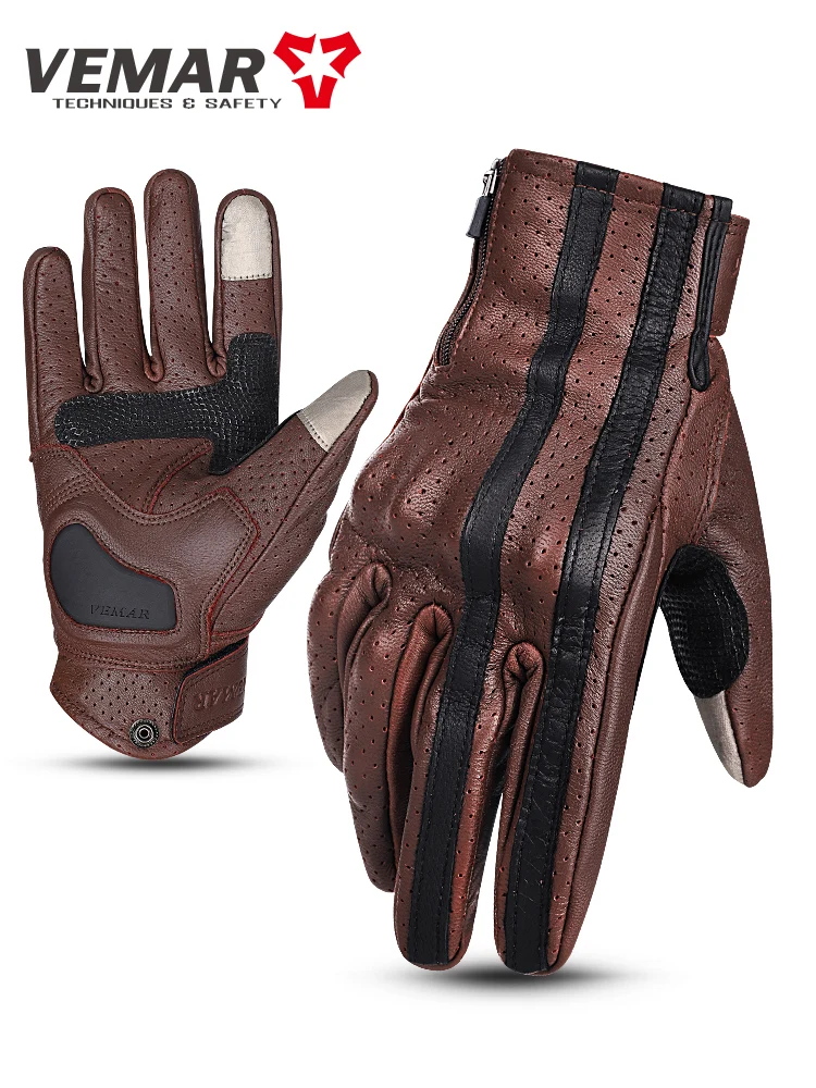 Фото Vemar Мотоциклетные перчатки Ретро кожаные Guantes Мотокросс Коричневые Luvas Мотоциклетные велосипедные перчатки Мото аксессуары для кросс-велосипеда №2