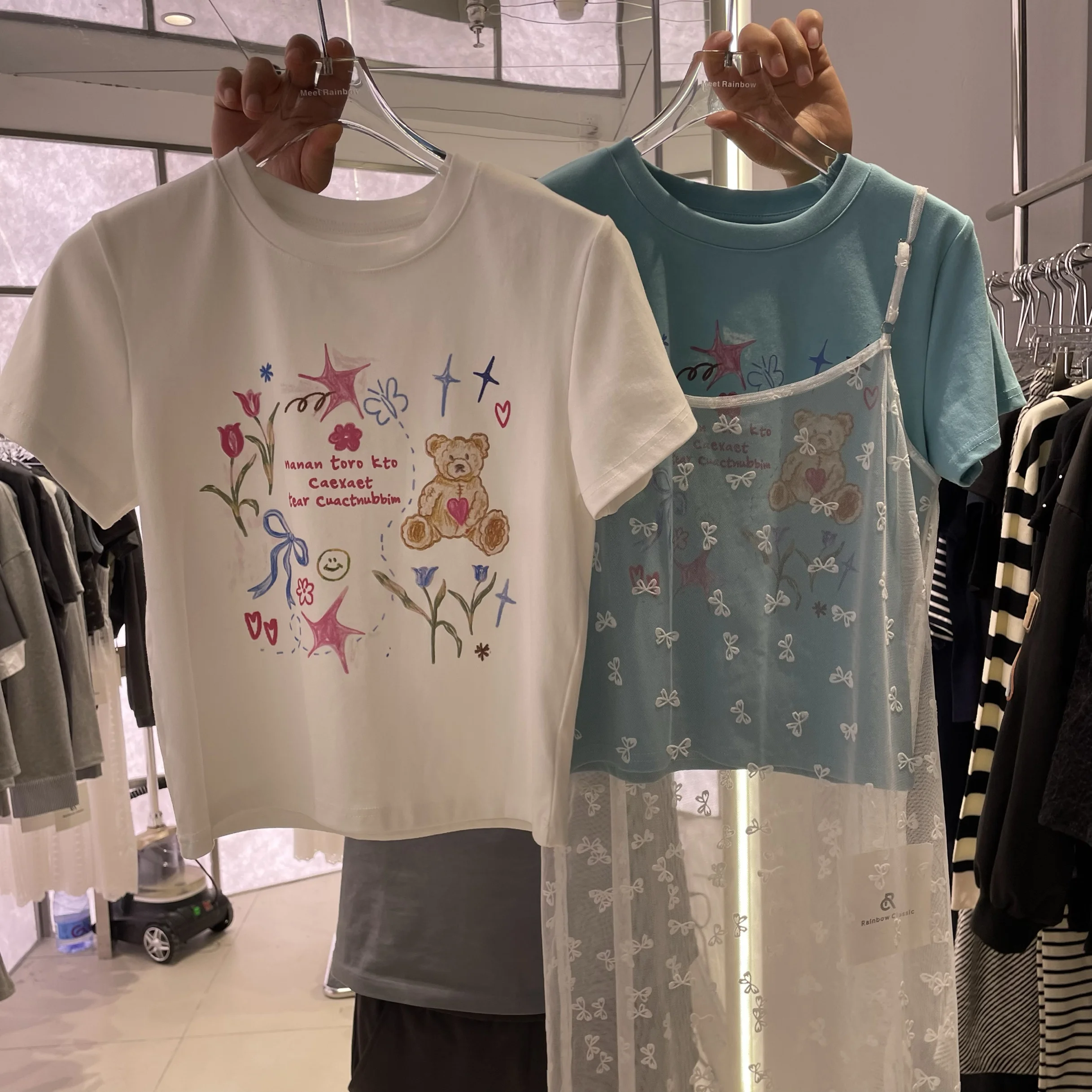 Женская футболка с коротким рукавом Забавный цветной топ мультяшным принтом на