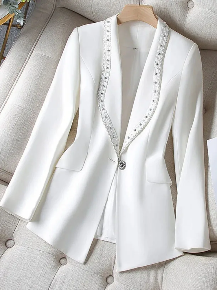 

Женский приталенный пиджак, черный и белый пиджак в Корейском стиле с длинным рукавом, повседневный офисный пиджак в винтажном стиле, весна-осень