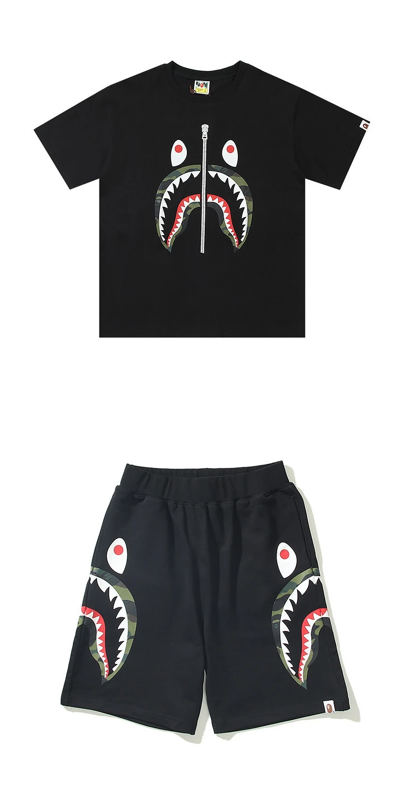 New Trendy Shark Head Short-Sleeved Suit Summer Beach Shorts T-Shirt Casual Suit 3D Printing Men And Women Couple Wear