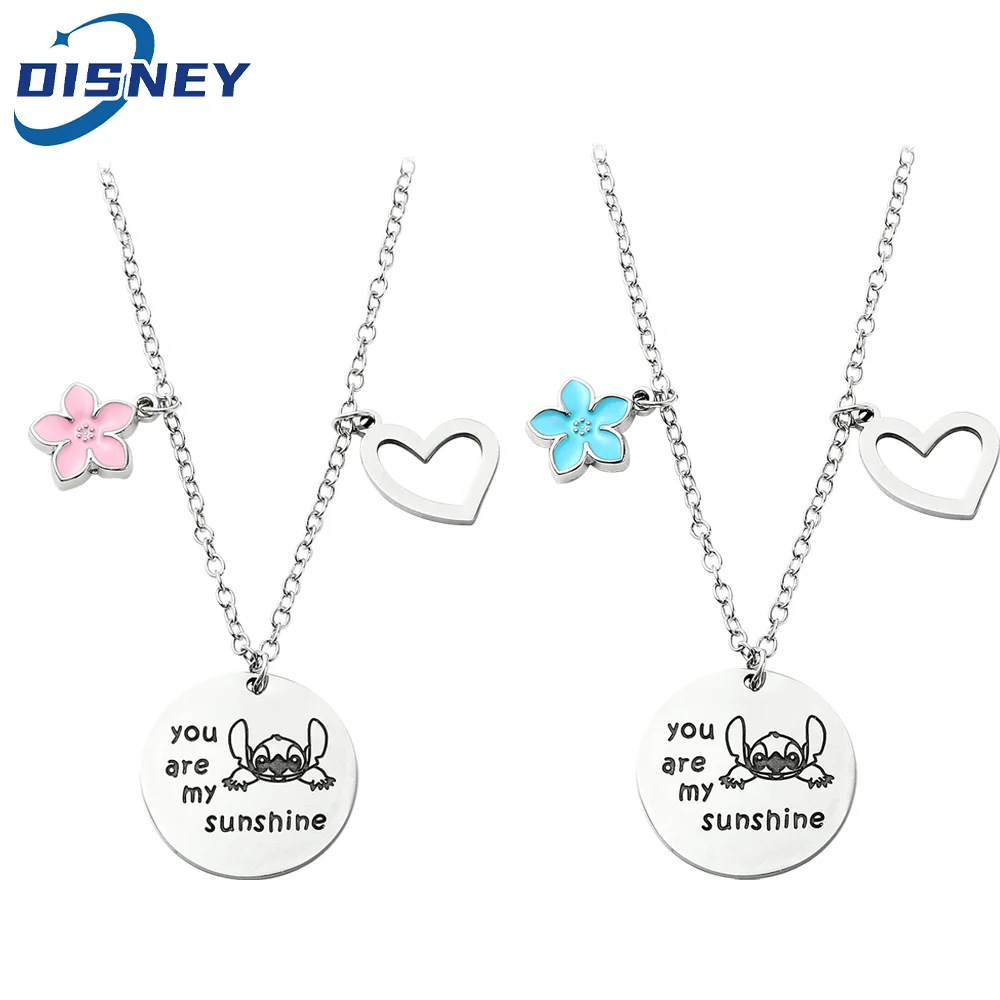 

Disney Stitch Necklace Cartoon Lilo & Stitch Accessories You Are My Sunshine Stainless Steel Pendant Necklace for Friends Gifts
