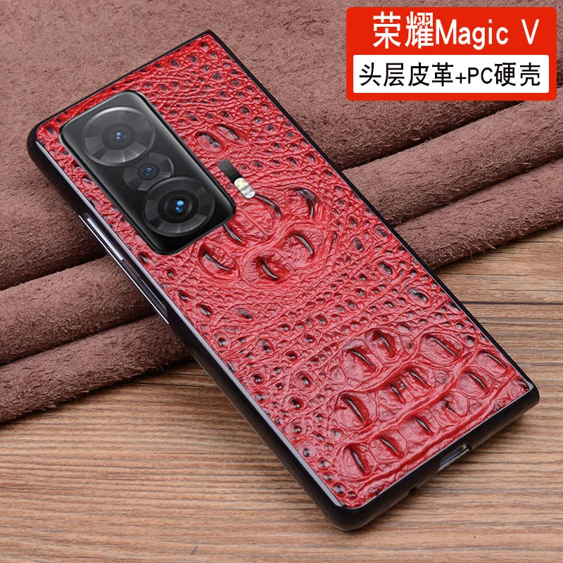Hot Sales New Luxury Genuinnew Genuine Leather Luxury 3d Crocodile Head Phone Case For Honor Magic V Magicv Cover Case