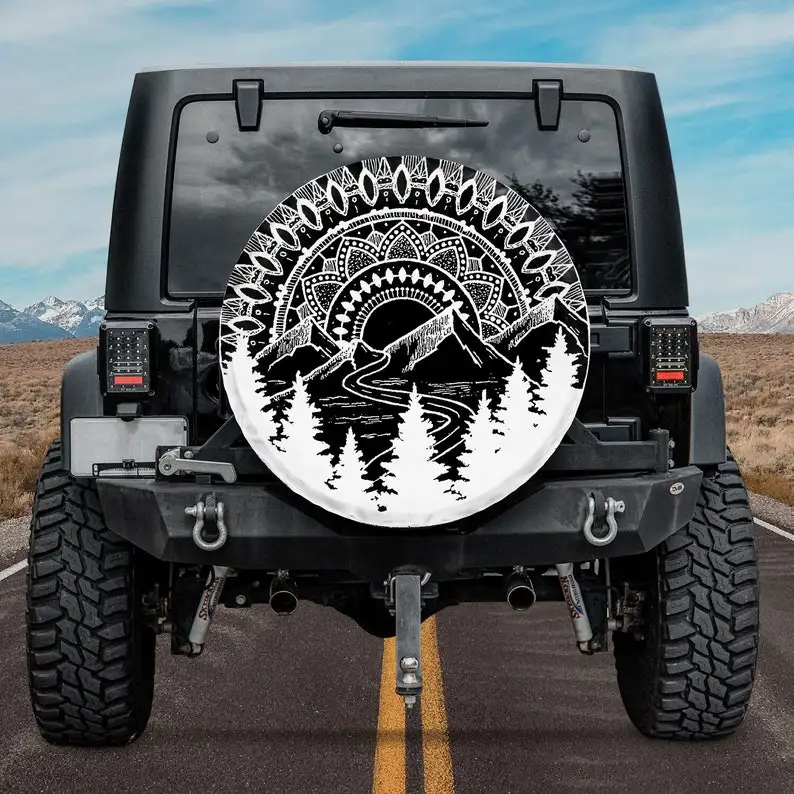 

Mandala Mountain Spare Tire Cover For Car, Personalized Camper Tire Cover, SUV Tire Cover, Gift For Husband, Mountain Lover,