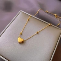 classic heart shaped pendant gold titanium steel necklace for woman korean fashion jewelry wedding girls sexy clavicle chain