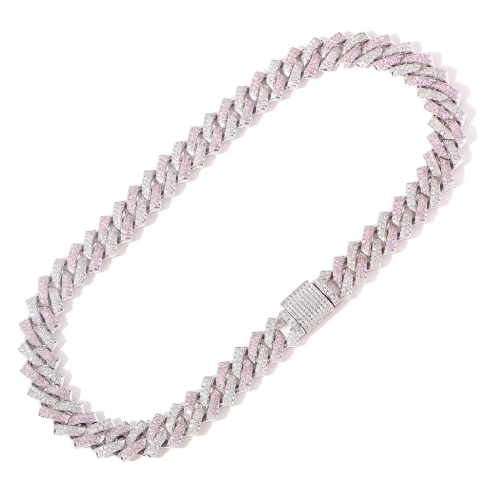 

High Quality Iced Out Jewelry 5A CZ Hip Hop New Micro Pave 14mm Cuban link Chain White & Pink Necklace Women Luxury Jewelry