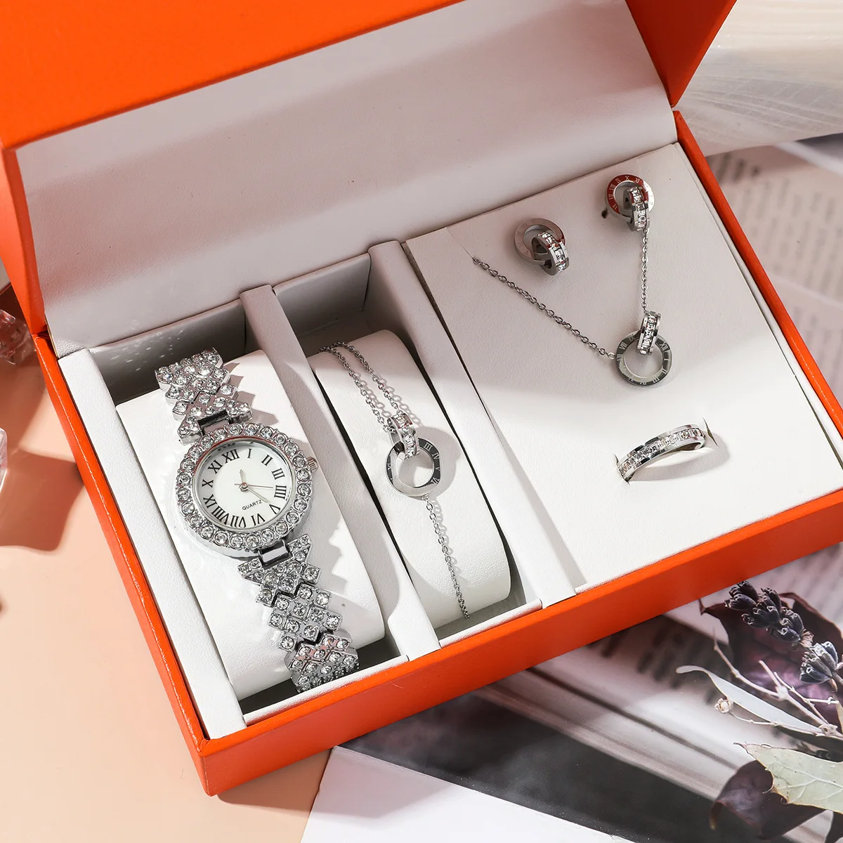 5PCS High end Fashion Women's Full CZ Watch Gift Jewelry Set Commemorative Festivals Gift Gifts Best Choice