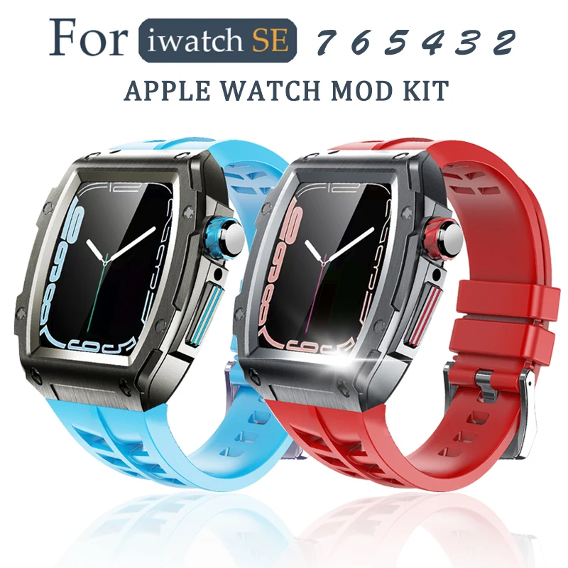 

Modification Kit Metal Bezel For Apple Watch Case7 6 5 4 3 44mm 45mm Strap Alloy frame Rubber Band Replacement for iWatch Series