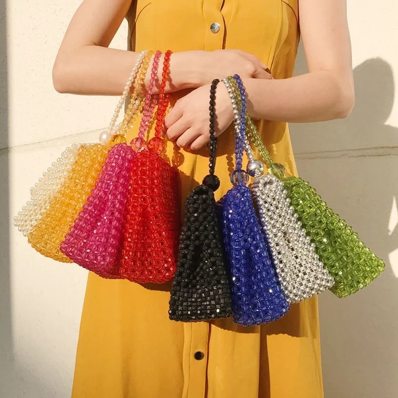 

Mini Retro Ladies Handbag Evening Clutch Bag Clear Handmade Crystal Beaded Woven Crossbags Bride Clutch Bag Purses and Handbags