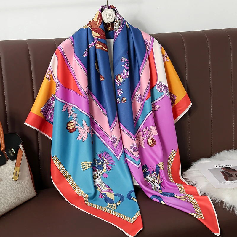 

Luxury Brand Twill Silk Scarf Women Hijab Bandana Fashion 130cm Square Scarves Design Shawl Wraps Echarpe Foulard 2023 New