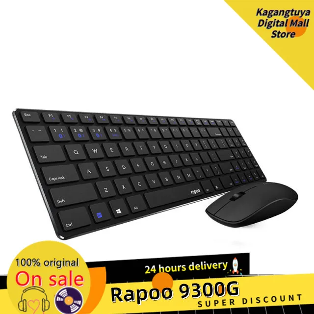 

RAPOO 9300G USB Support Bluetooth Wireless 2.4G Office Mute Mouse Keyboard set 1300 DPI 99 Keys for Mice Compute PC