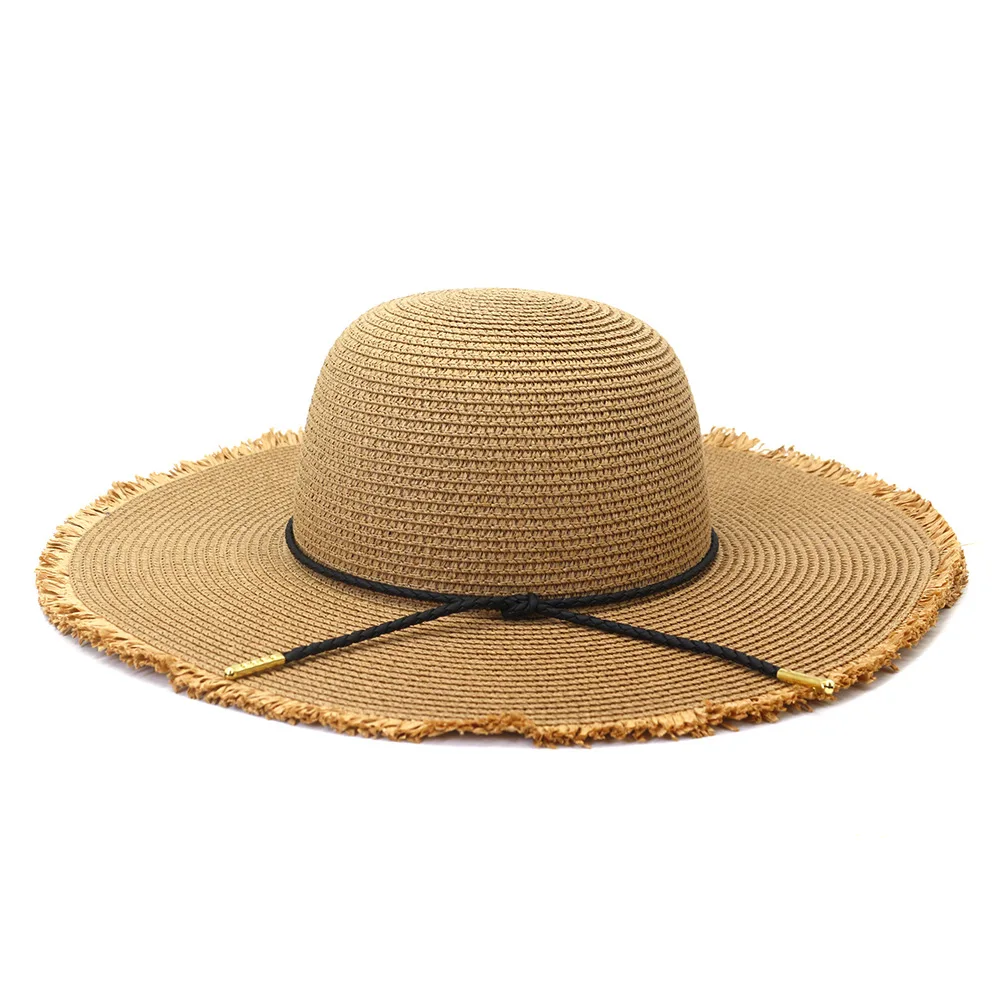 

Women Men's New Outdoor Beach Outer Sun Protection Fashion Dome Straw Hat with Belt Summer Autumn Jazz Panama Hat
