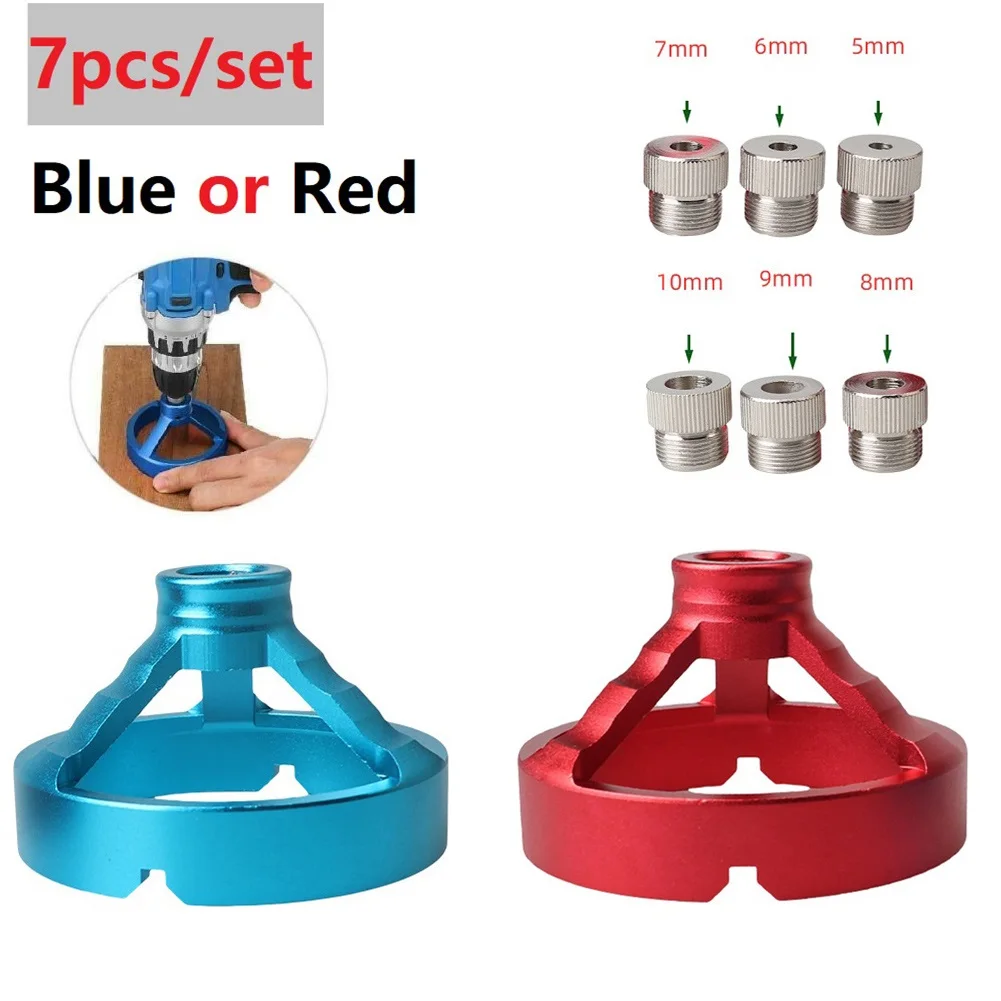

7pcs/set Vertical Drill Guide Fixture Aluminum Alloy Straight Corner Round V Drill Punch Locator Woodworking Tool 5/6/7/8/9/10mm