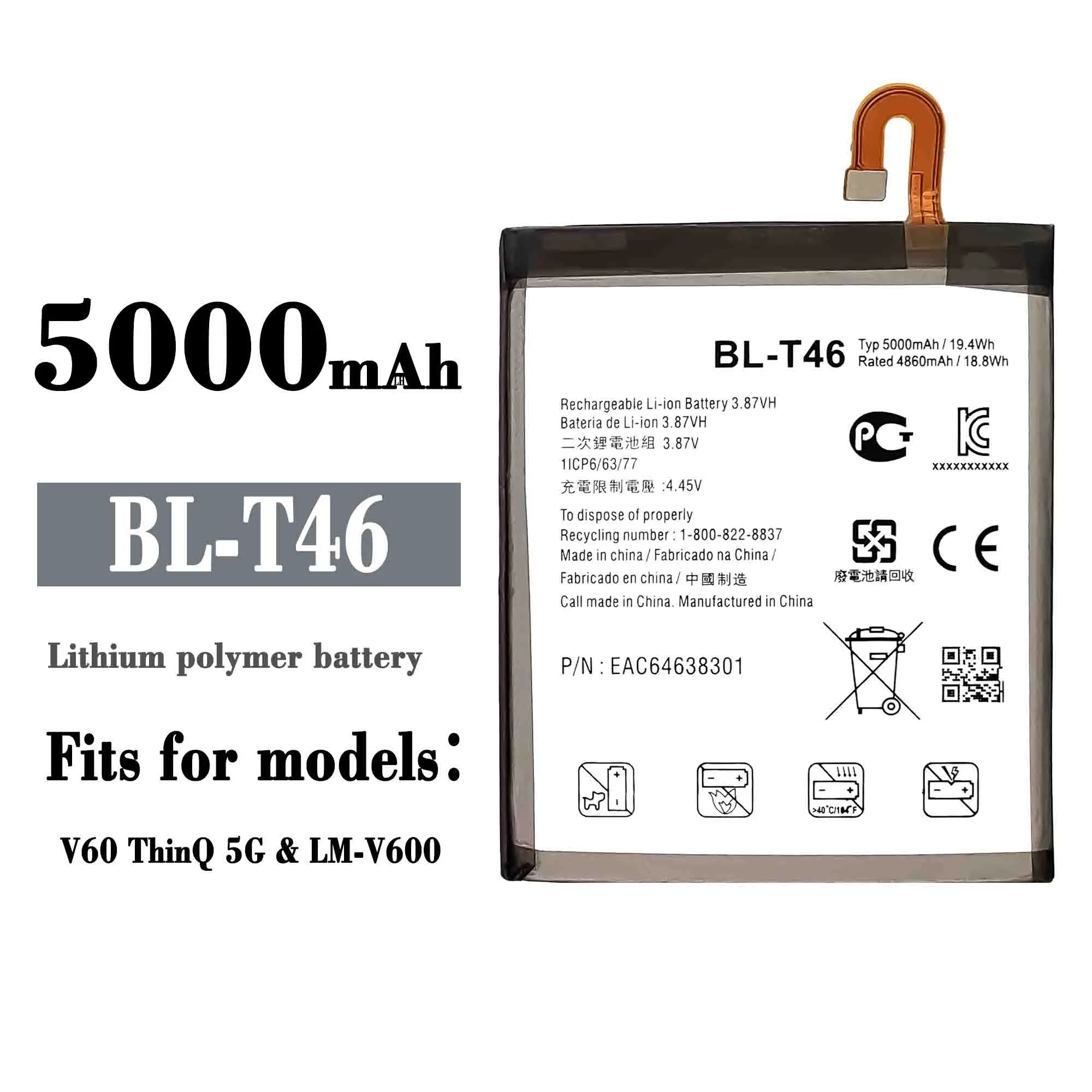BL-T46 5000mAh Replacement Battery for LG V60 V60 ThinQ LMV600VM V600VM V600QM5