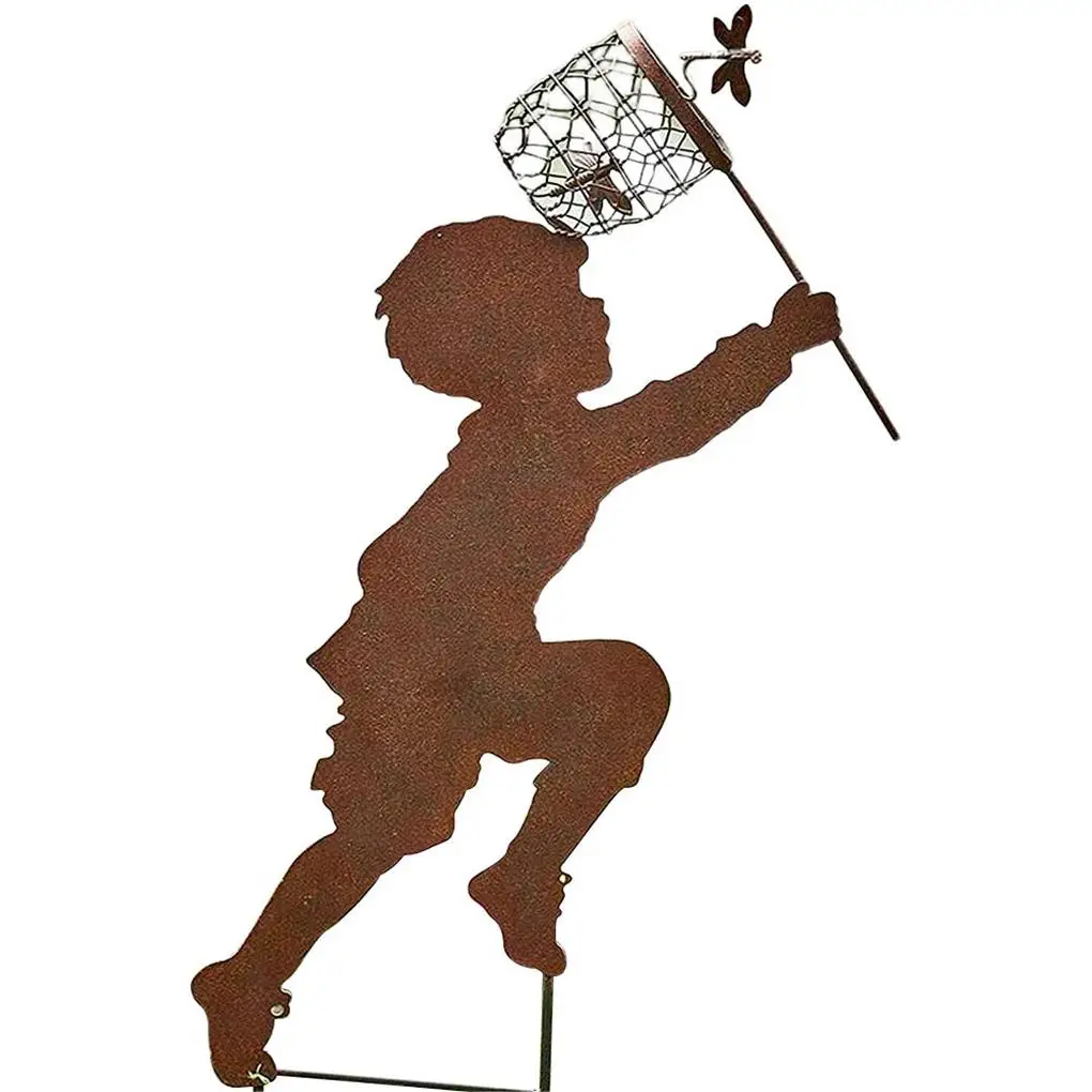 

Boy Girl Silhouettes Vintage Statute Garden Silhouette Wear-resistant Durable Yard Garden Sculpture Metal Stake Decor for Boy