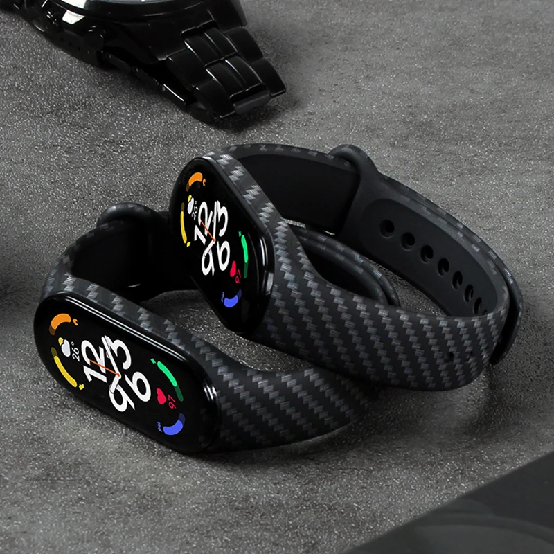 Ремешок из углеродного волокна для Mi band 7 6 5 4 роскошный силиконовый сменный