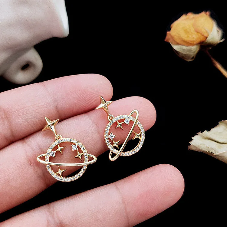 

S925 Silver Needle trend Star-moon Earrings Fashion temperament studs exaggerated earrings girl women earrings