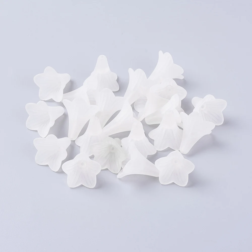 

20PCS Flower Frosted Acrylic Bead Caps White about 21mm long 23mm wide hole: 1.5mm