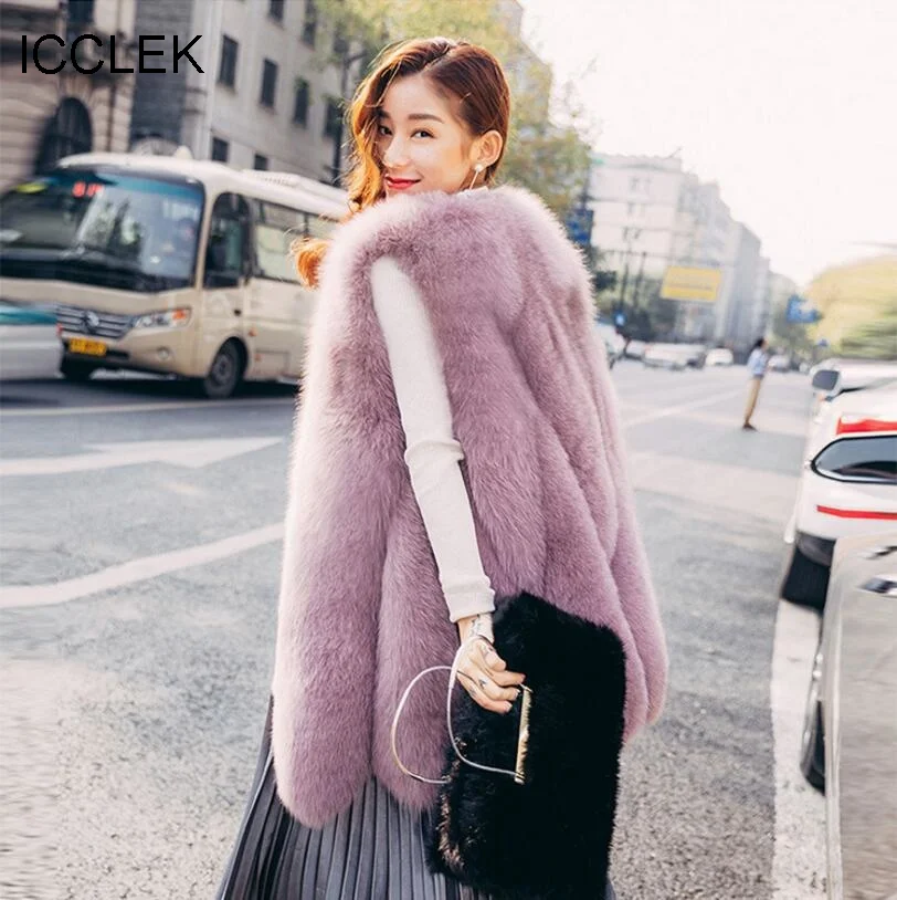 ICCLEK Fur women's imitation fur vest new imitation fox fur imitation fur vest women's coat medium length vest