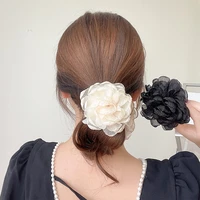 mesh rose bun grip french romantic flower vertical clip elegant graceful adult claw clip hair accessories hair clips for women
