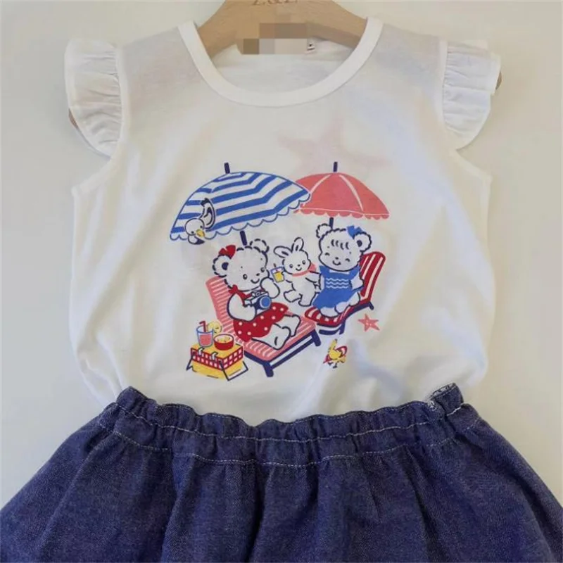 

New White Cotton T-Shirt Boys Girls Short Sleeve T-Shirt Vacation Print Casual Tops