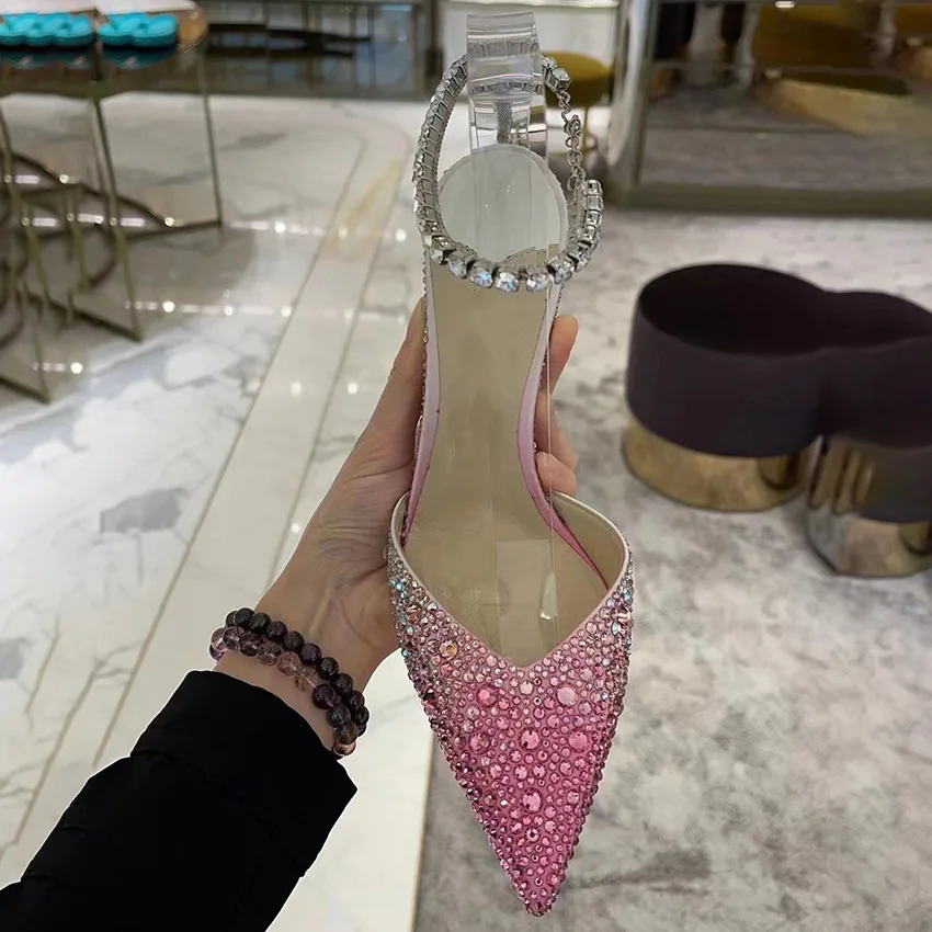 CHMURY Розовые женские свадебные туфли на высоком каблуке с острым носком