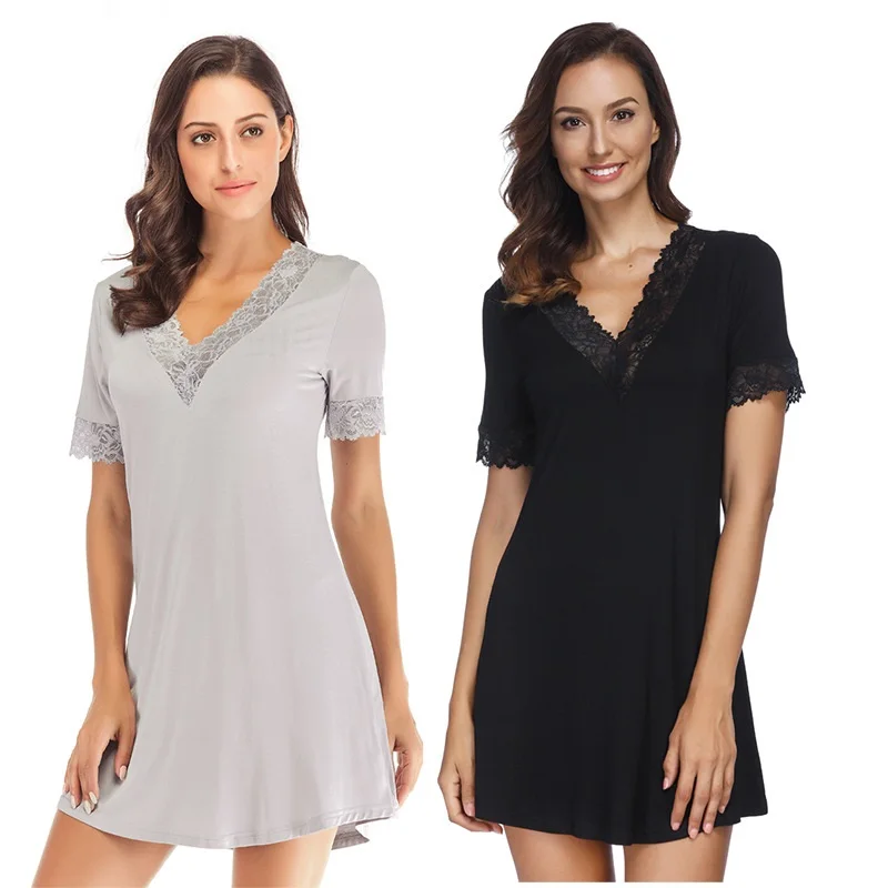 

Spring and Summer Women's Nightdress Modal Short-sleeved Casual Comfortable Home Wear Sleep Tops Sexy Sleepwear Women Nightwear