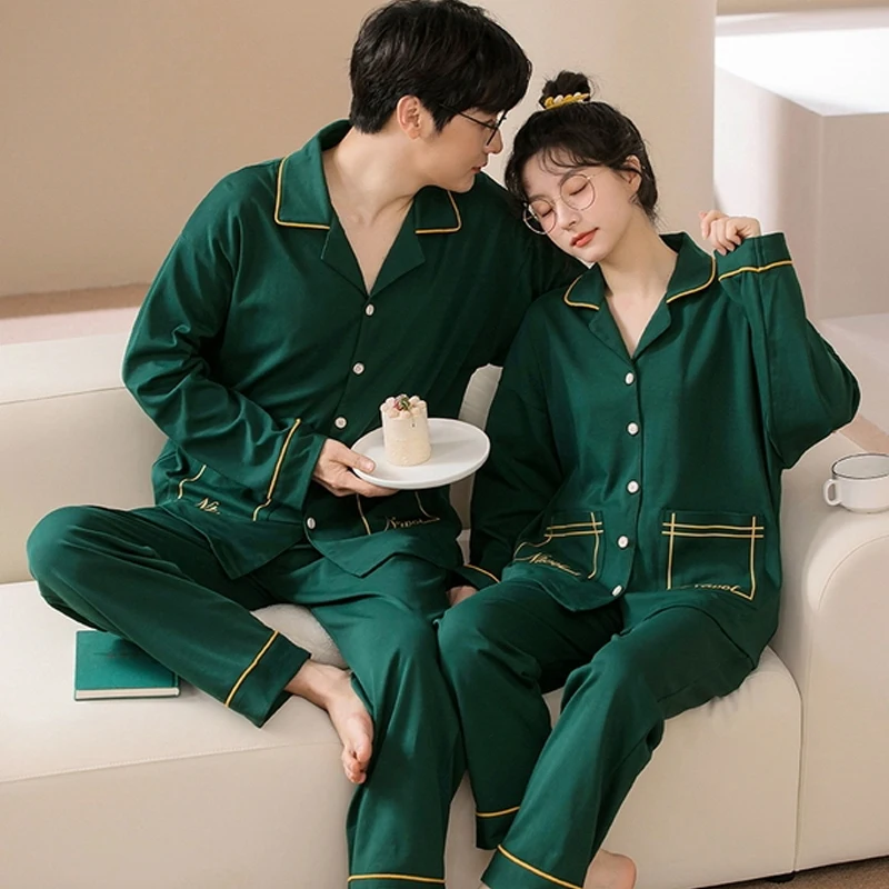 QUHENG 2022 Autumn Couple Cotton Pajamas Men Sets Winter Women Men Nightwear Spring Casual Homewear Sleep Lounge Sleepwear