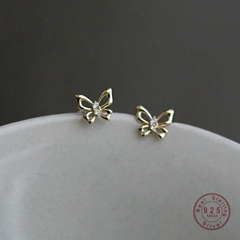 

AIDE S925 Sterling Silver Hollow Zircon Butterfly Stud Earrings Women Fashion Simple Female Student Jewelry